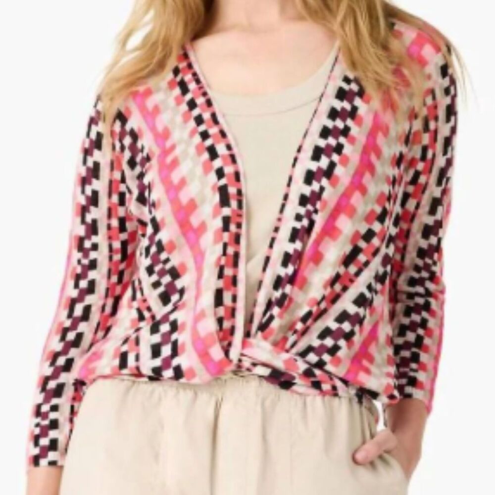 Nic+Zoe Pixel Sunset 4-Way Cardigan Pink Linen Blend Size XS